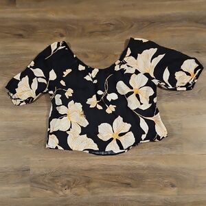 Cynthia Rowley Black and Cream Floral Blouse